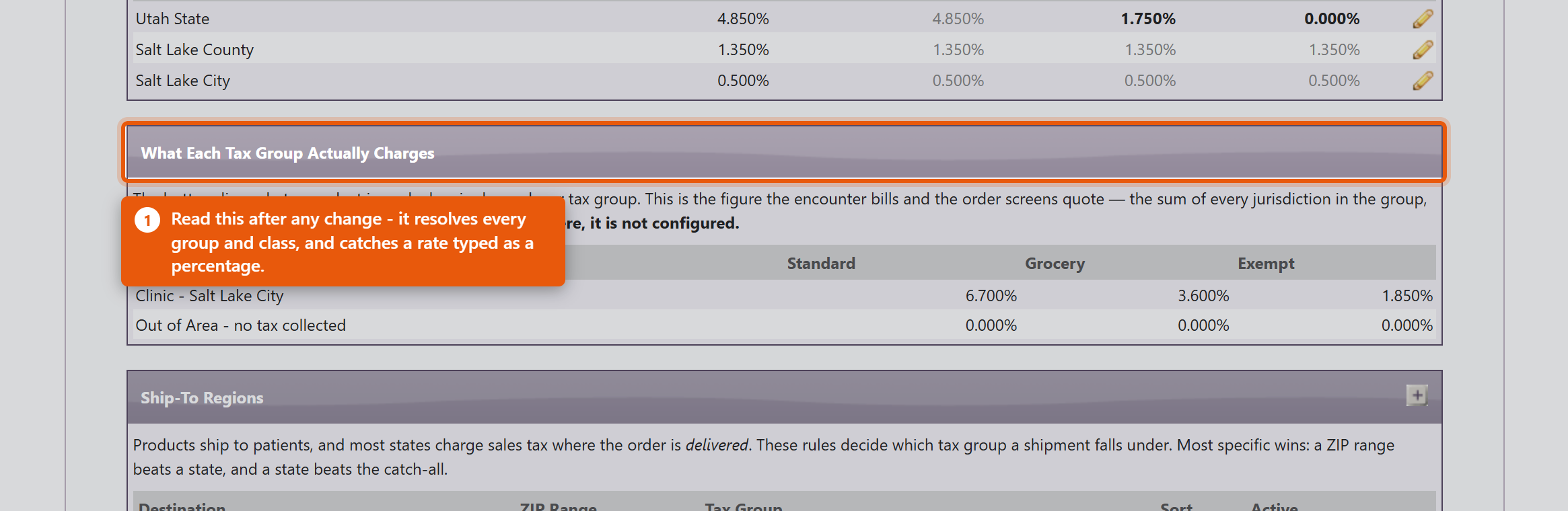 What Each Tax Group Actually Charges, resolving every group and product class to a single rate.